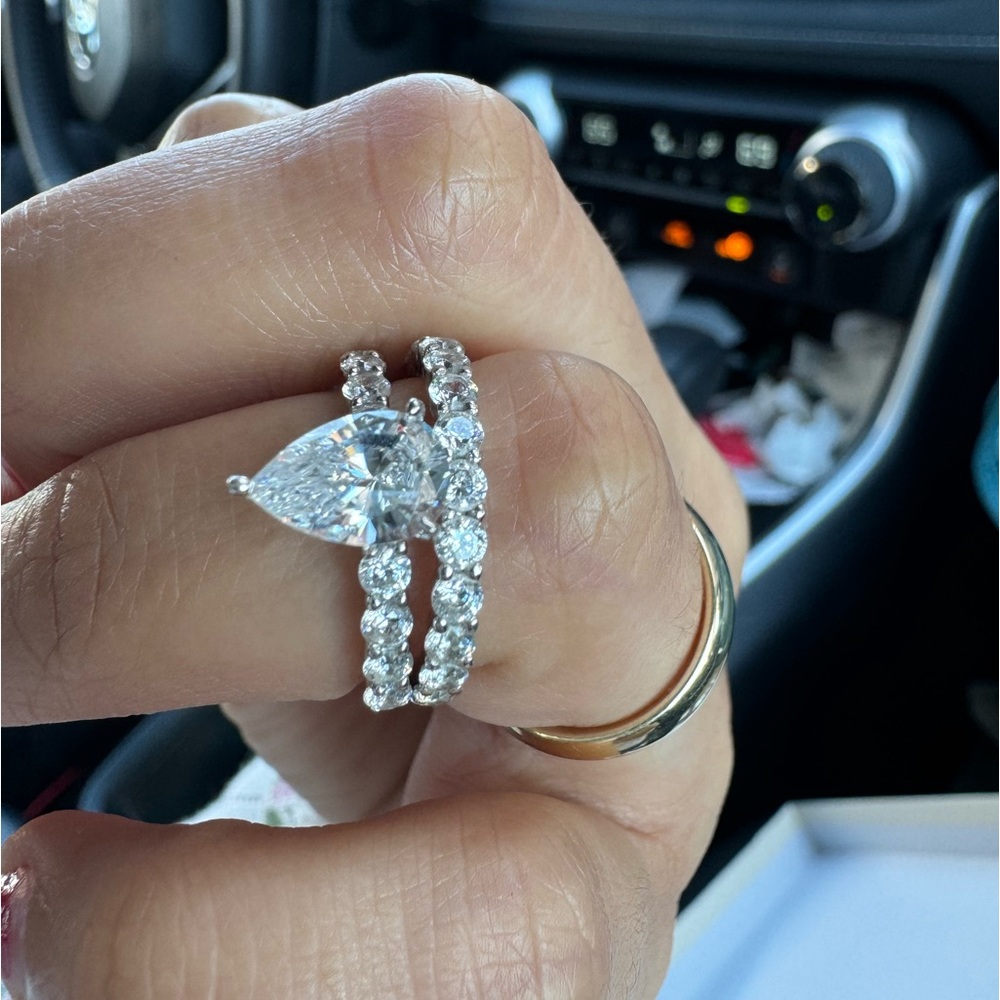 QVC Silver and Gold Pear-Cut Ring Set